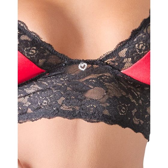 Cottelli - floral lace satin bra set (black-red)