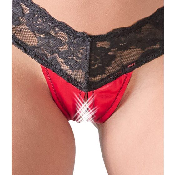 Cottelli - floral lace satin bra set (black-red) - XL