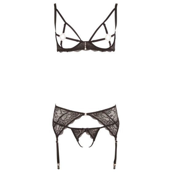Abierta Fina - glittery lace charm - bra set (black) - L