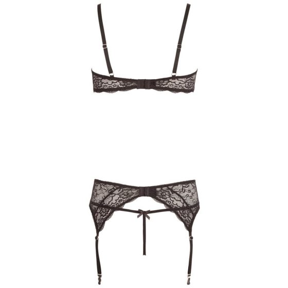 Abierta Fina - glittery lace charm - bra set (black) - XL