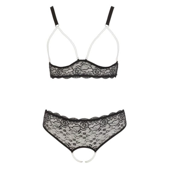 Cottelli Plus Size - lace and pearl bra set (black) - XL