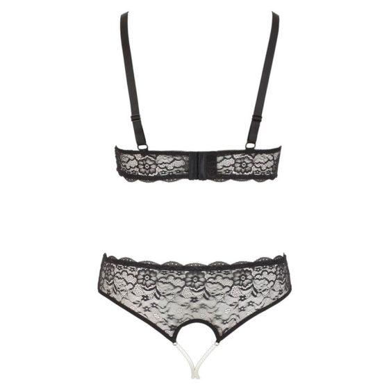 Cottelli Plus Size - lace and pearl bra set (black) - 2XL