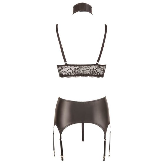 Cottelli Bondage - lace and shiny lingerie set (4 pieces) - XL