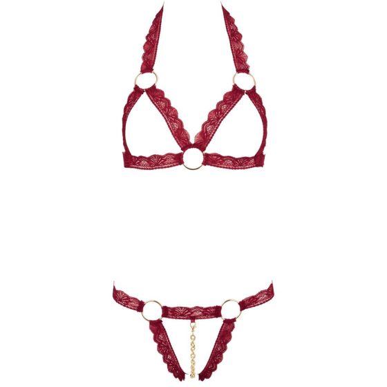 Cottelli - open bra set with metal rings (burgundy)