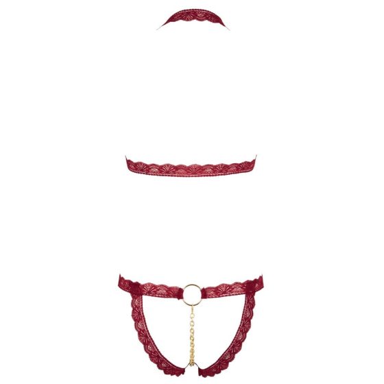 Cottelli - open bra set with metal rings (burgundy) - M/L