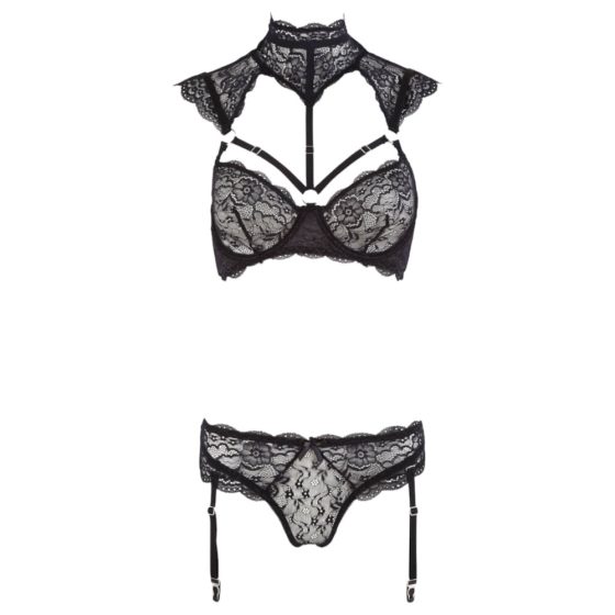 Cottelli - lace bra set with collar (black) - 80B/M
