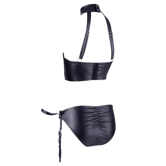 Cottelli Bondage - shiny open bra set with cuffs (black)