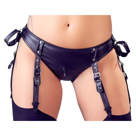 Cottelli Bondage - shiny open bra set with cuffs (black) - M