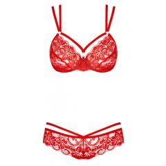 Obsessive 860-SET-3 - Strappy Rose Lace Bra Set (red)