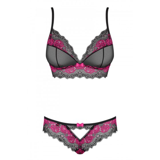 Obsessive Tulia - Lace Lingerie Set (black-pink) - L/XL