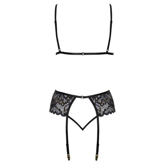 Kissable - embroidered lingerie set (black) - L/XL