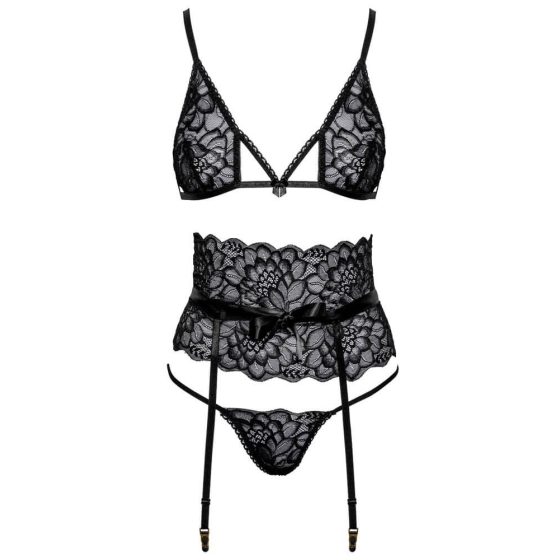 Kissable - embroidered bra set with waistband (black) - L/XL