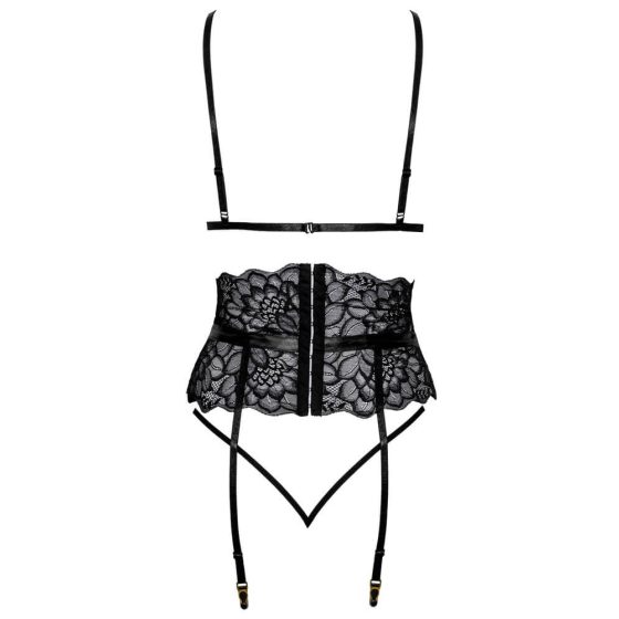 Kissable - embroidered bra set with waistband (black) - L/XL