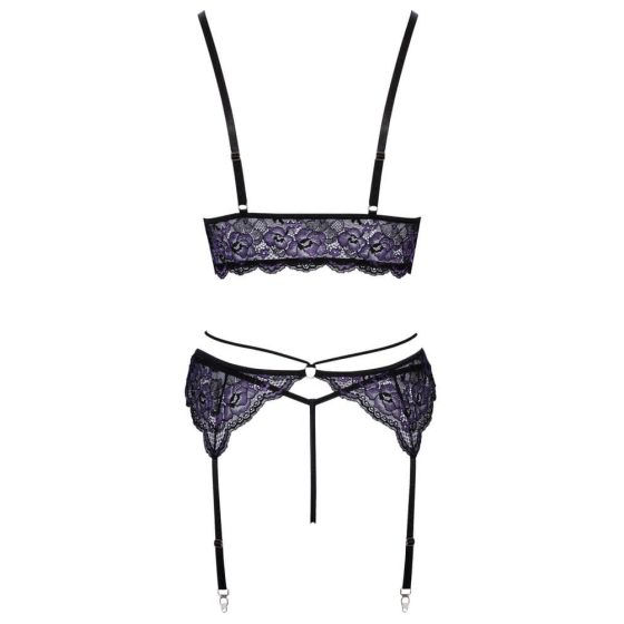 Cottelli - 3 piece lace lingerie set (black-purple)