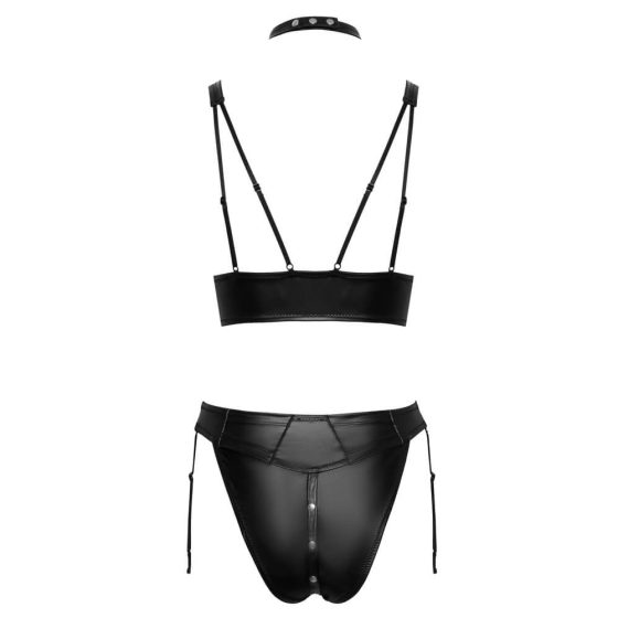 Cottelli Bondage - shiny bra set with cuffs (black)