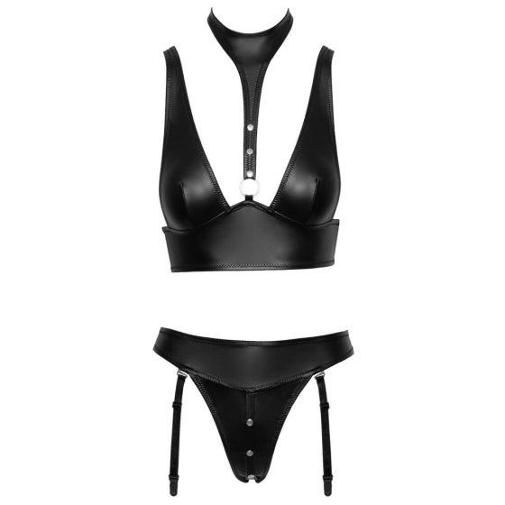 Cottelli Bondage - shiny bra set with cuffs (black) - M