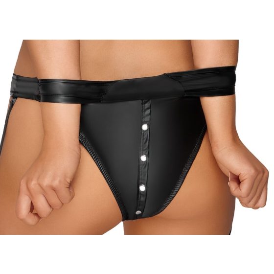 Cottelli Bondage - shiny bra set with cuffs (black) - M
