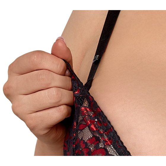 Cottelli Plus Size - bra set with suspender (black-red)