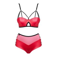 Obsessive Leatheria - Leather effect bra set (red) - S/M