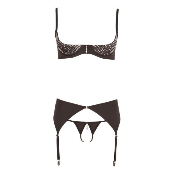 Abierta Fina - sparkling stone - lingerie set (black) - 80C/M