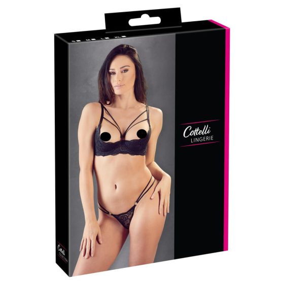Cottelli - strappy, ring bustier and thong (black) - 75C/S