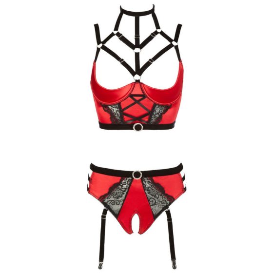Abierta Fina - sparkly ring and strap bustier set (red and black)