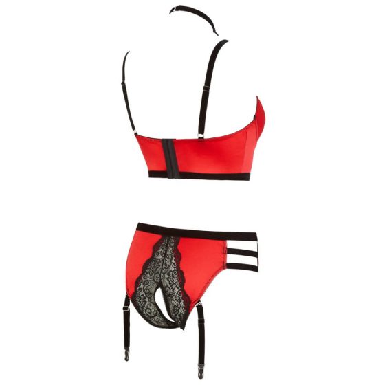 Abierta Fina - sparkly ring and strap bustier set (red and black) - 85C/L