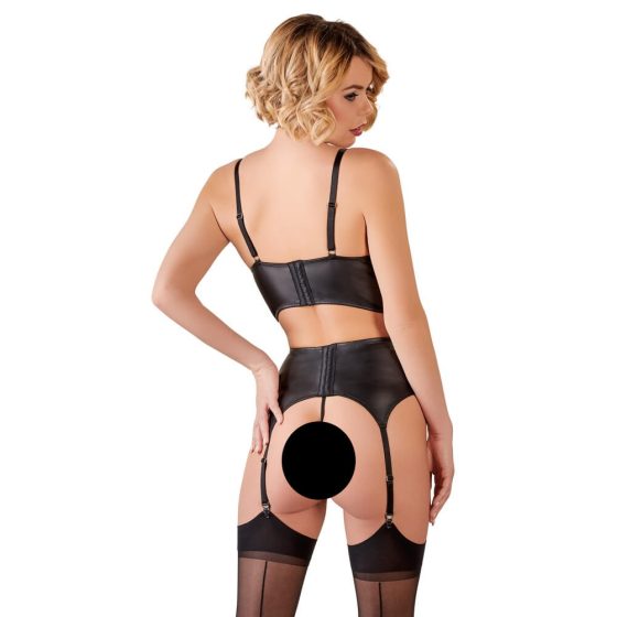 Abierta Fina - Sparkly strappy-lace lingerie set (black) - 80C/M