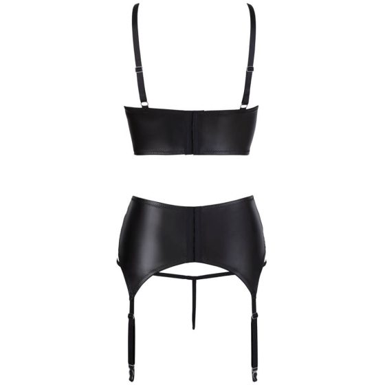 Abierta Fina - Sparkly strappy-lace lingerie set (black) - 80C/M