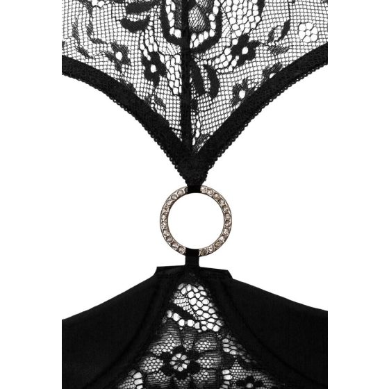 Cottelli - open bra set with rhinestone rings (black)