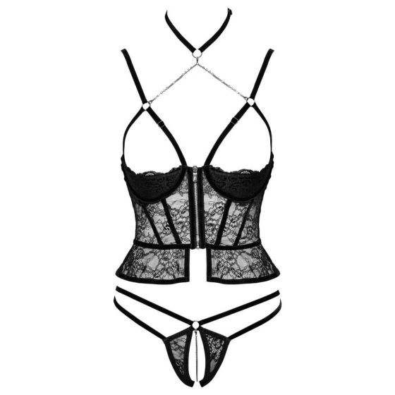Abierta Fina - open thong and corset (black)