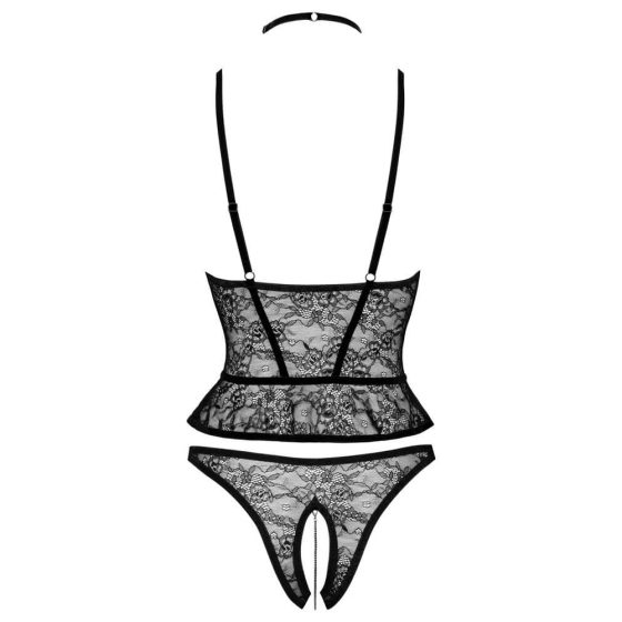 Abierta Fina - open thong and corset (black)