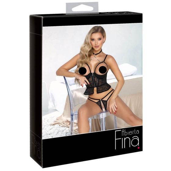 Abierta Fina - open thong and corset (black) - M
