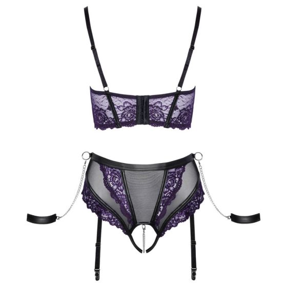 Cottelli Bondage - bra set with handcuffs (black-purple)
