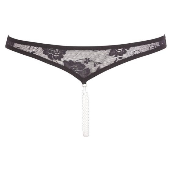 Cottelli - Beaded open lace thong (black) - M