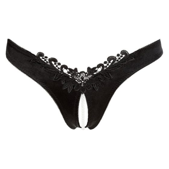 Cottelli - women's open-floral underwear with pearls (black)