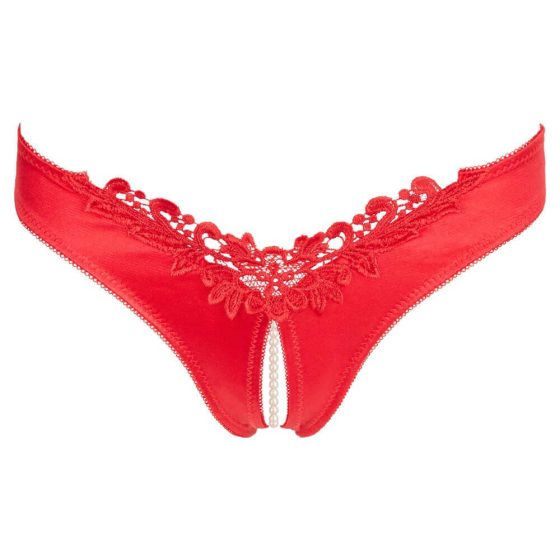 Cottelli - Women's beaded open floral underwear (red) - M