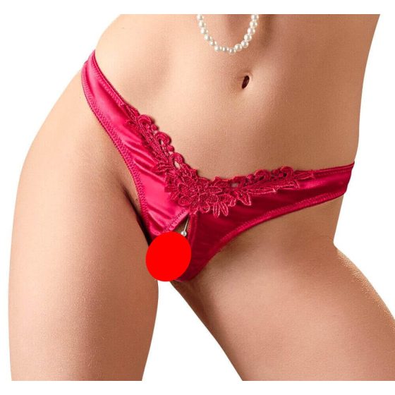 Cottelli - Women's beaded open floral underwear (red) - M