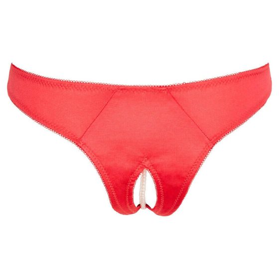 Cottelli - Women's beaded open floral underwear (red) - XL