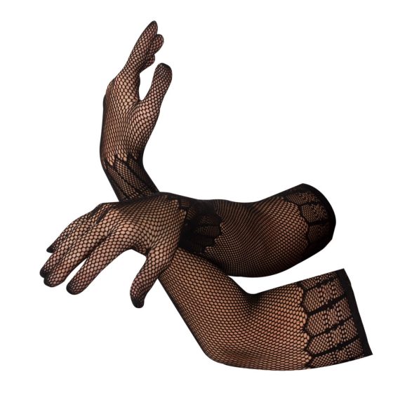 Cottelli Collection - long patterned mittens - black (S-L)