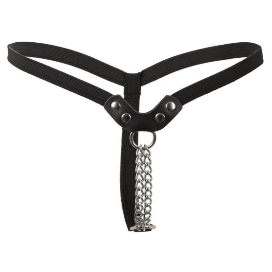 Fetish - thong with rivets and chain - black (S-L)