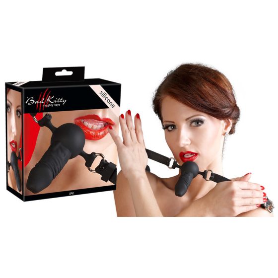 Bad Kitty - silicone mouthpieces with small dildo (black)