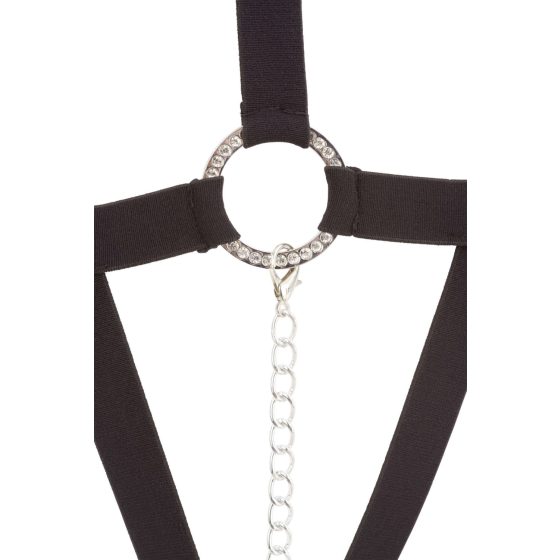 Bad Kitty - rhinestone hooped bodysuit with rhinestone straps - black (S-L)