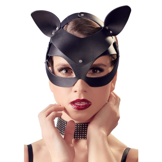 Bad Kitty - faux leather, rhinestone cat mask - black (S-L)