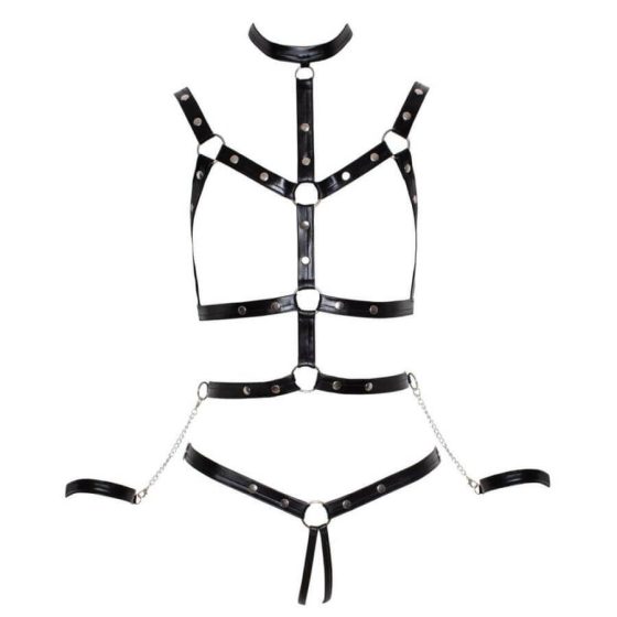 Bad Kitty - studded body harness set with handcuffs (black)