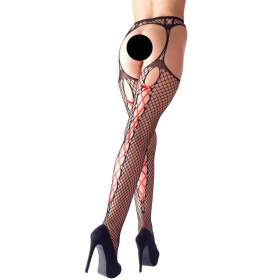 Cottelli - Black fishnet stockings (with red corset) - L/XL