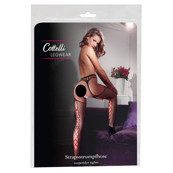 Cottelli - Black fishnet stockings (with red corset) - L/XL