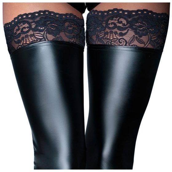 Noir - Lacy, glossy thigh fix (black) - M