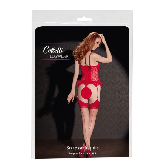 Cottelli - Back striped tights with high heel stitching (natural red) - 4