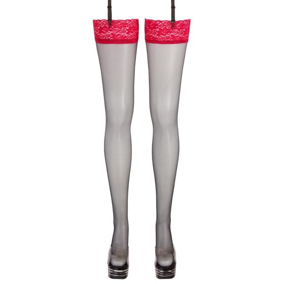 Cottelli - Stockings with red lace edging (black) - 7